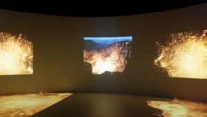 'Cradle of Fire' in the igloo, commissioned for the No Bounds Festival,Sheffield. Scarborough's original film was edited to fit a 360 space. Totally immersive