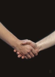 A male and female shaking hands